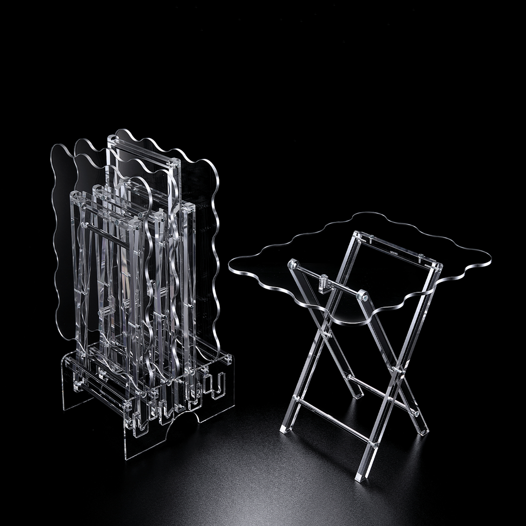 Vague Acrylic 4 Rectangular Coffee Tables with Stand Set Classic Wave Design