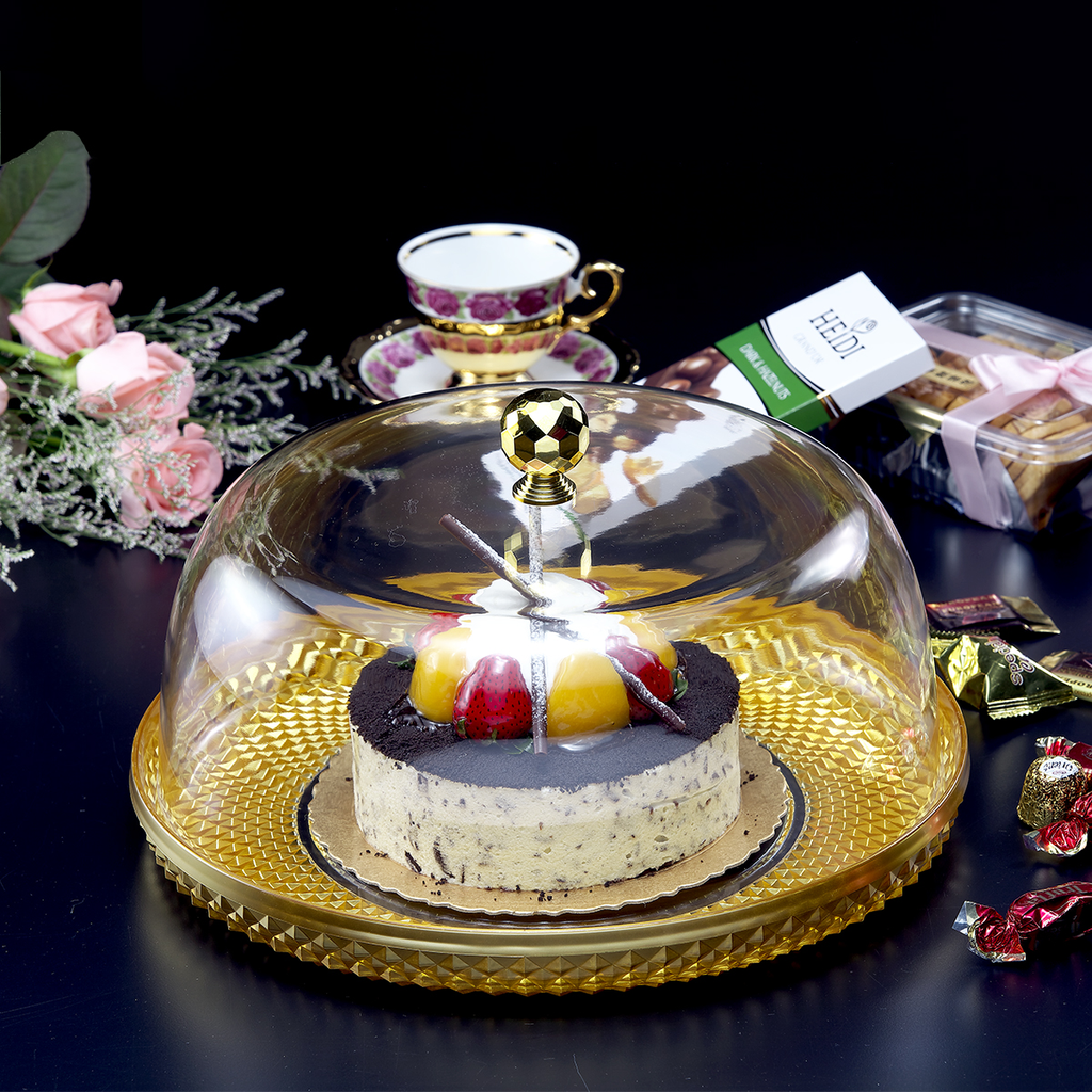 Vague Acrylic Diamond Round Cake Set Gold 32.5 cm