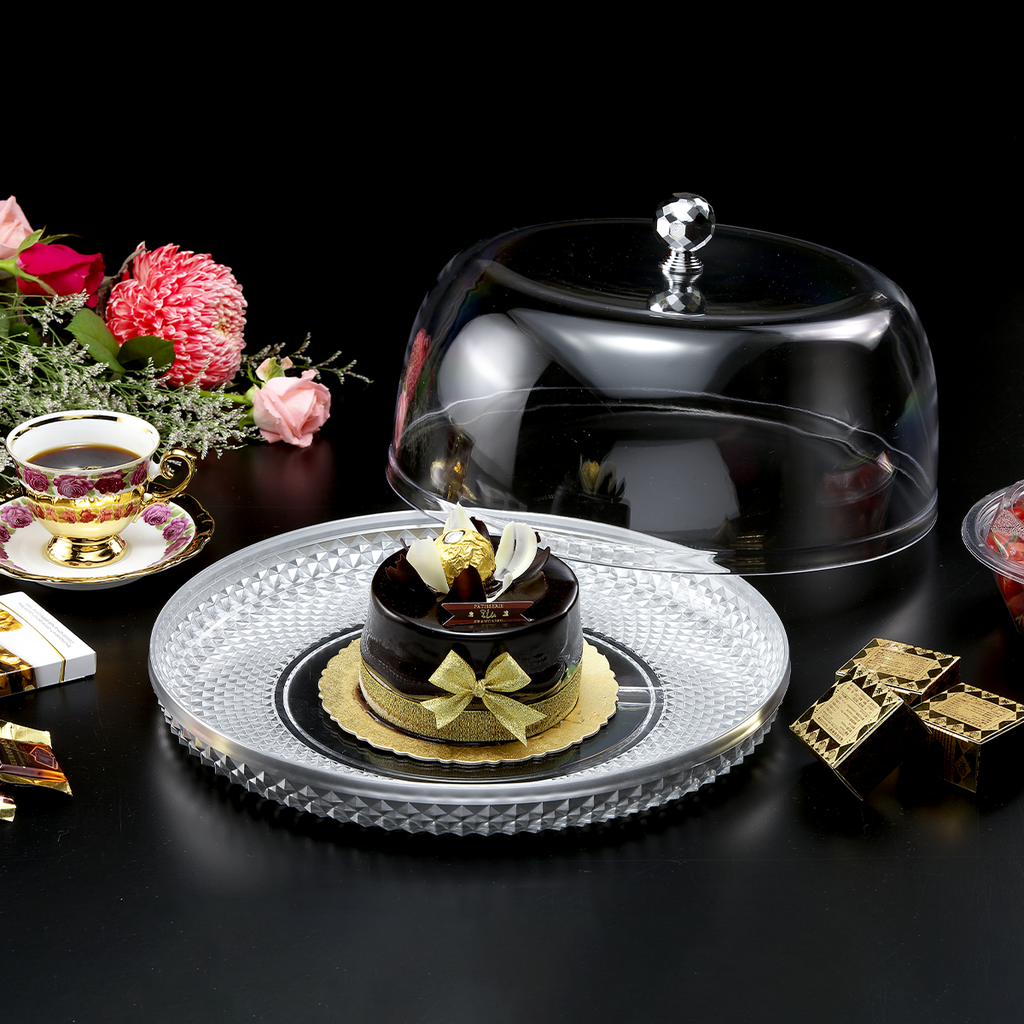 Vague Acrylic Diamond Round Cake Set Silver 32.5 cm