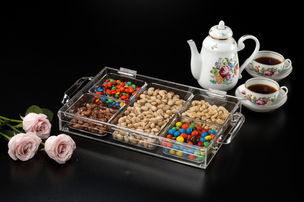 Vague Acrylic Laser Serving Tray with 5 Compartment37 cm