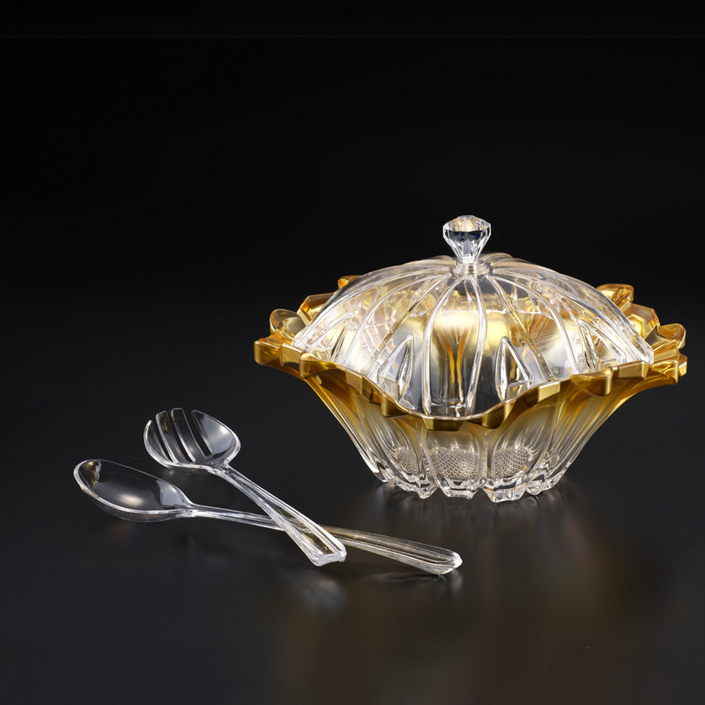 Vague Acrylic Salad Bowl with Spoon & Fork Servers Clear