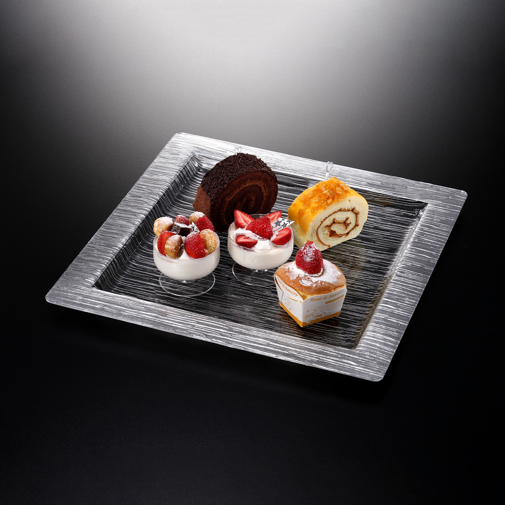 Vague Square Acrylic Serving Plate Bark Design 40 cm Taiwan