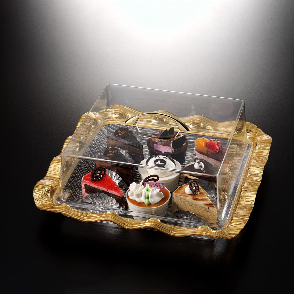 Vague Acrylic Square Cake Box Gold 42 cm