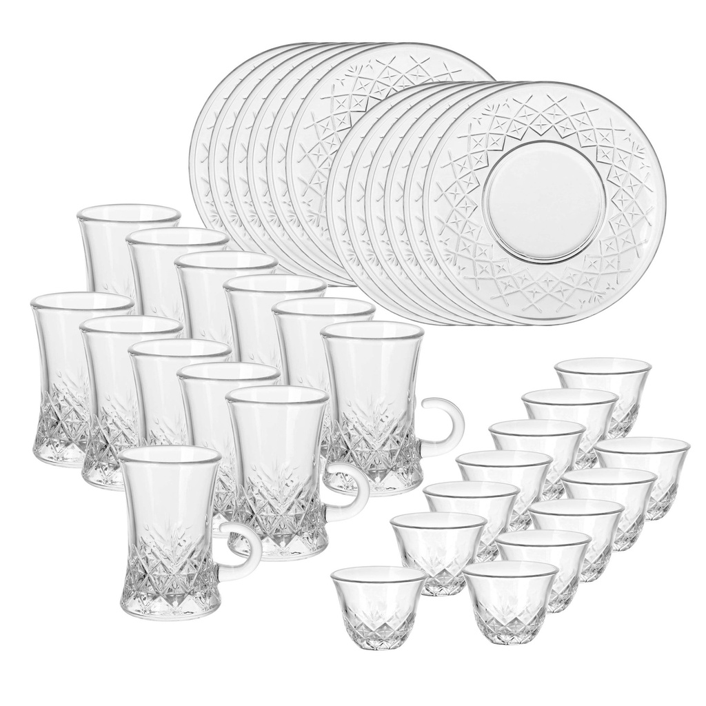 Glass 36 Pcs Tea & Coffee Set - Ice Design