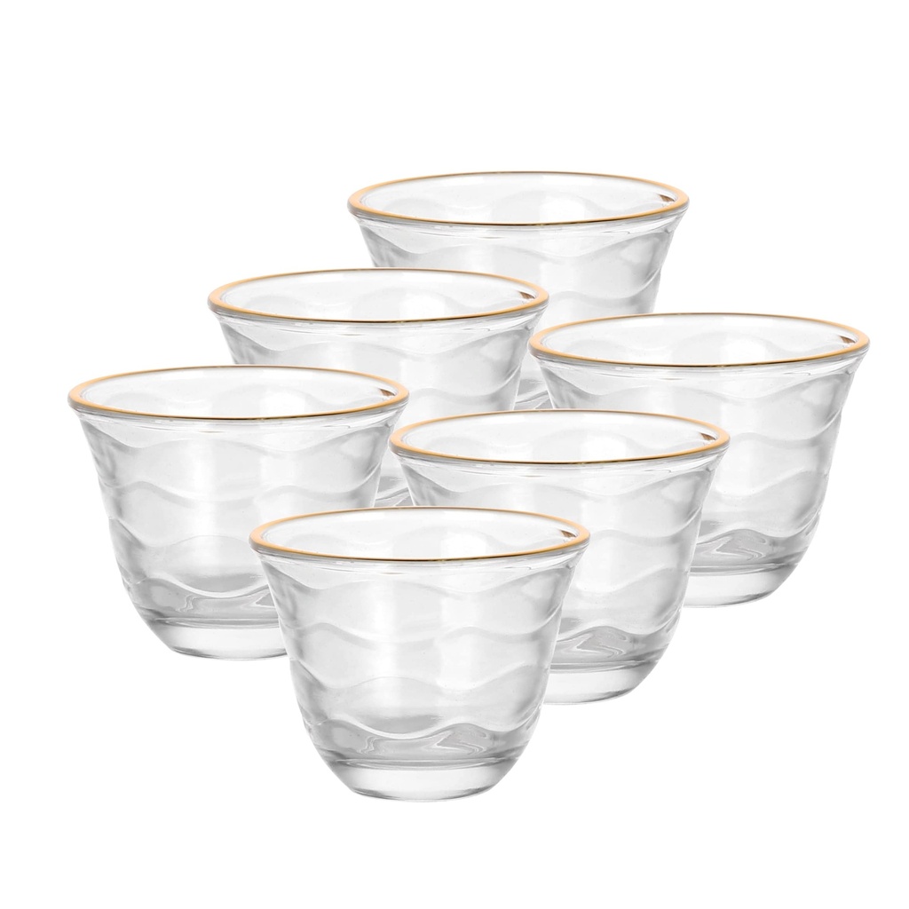 Glass 6 Pcs Cawa Cup Set 60 ml - Swirl Design with Golden Rim