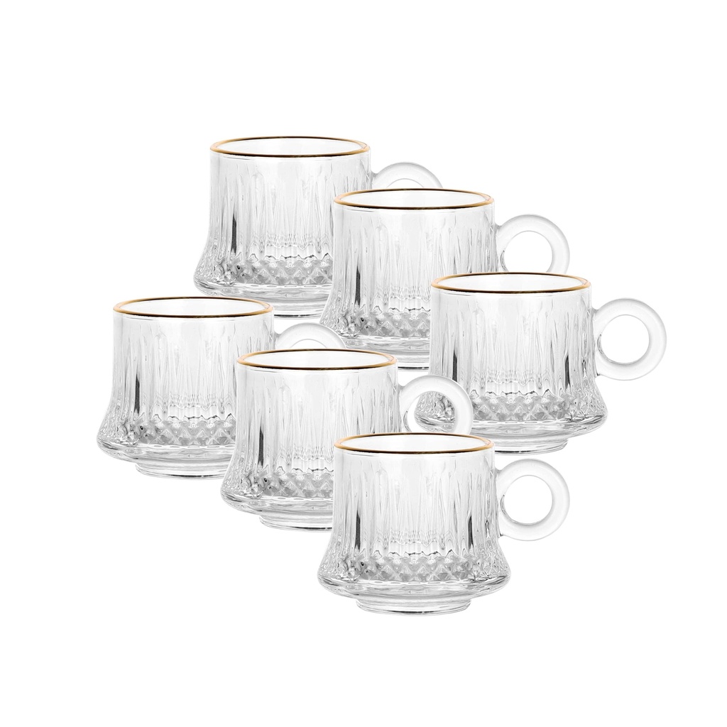 Glass 6 Pcs Tea Mug Set 105 ml - Diamond Design