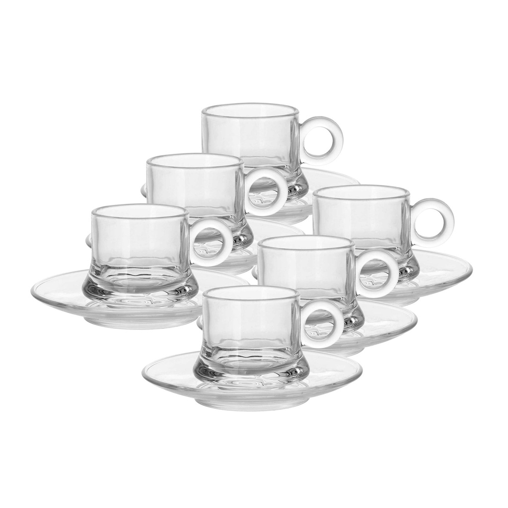Glass 12 Pcs Tea Mug & Saucer Set 105 ml - Plain