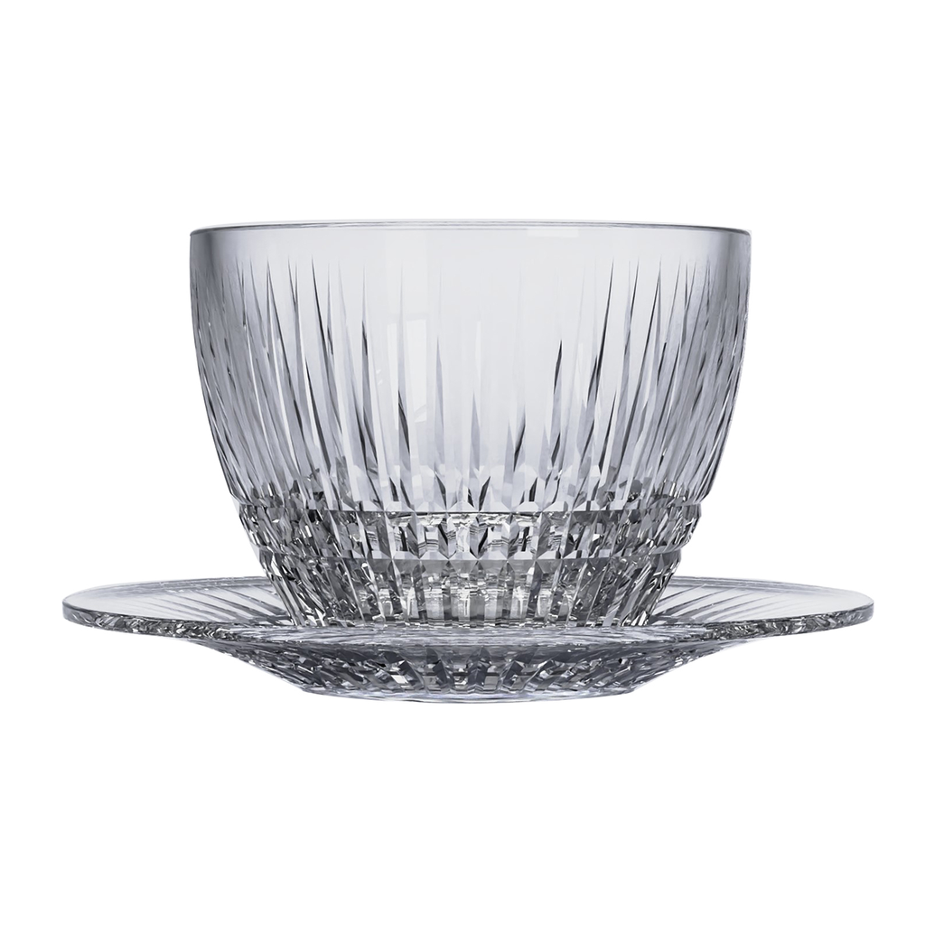 Vague Stripes 12 Piece Pudding Glass Bowls  with Saucers 3"