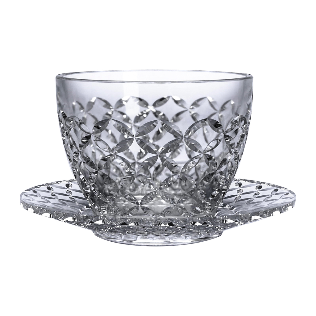 Vague Crystal 12 Piece Pudding Glass Bowls  with Saucers 3"