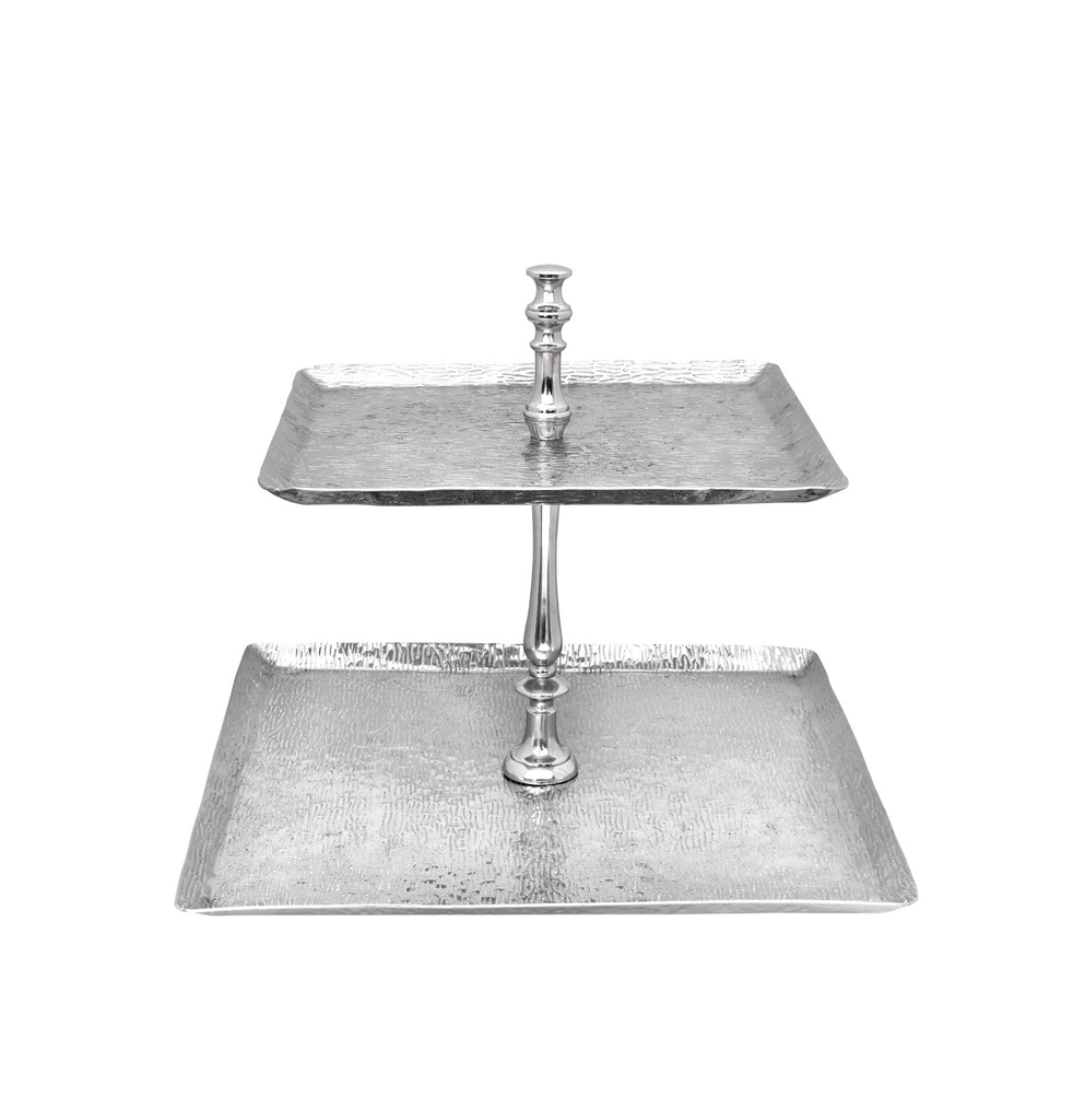 Vague Aluminium Square 2 Tier Stand with Stainless Steel Silver Finish 40 cm India