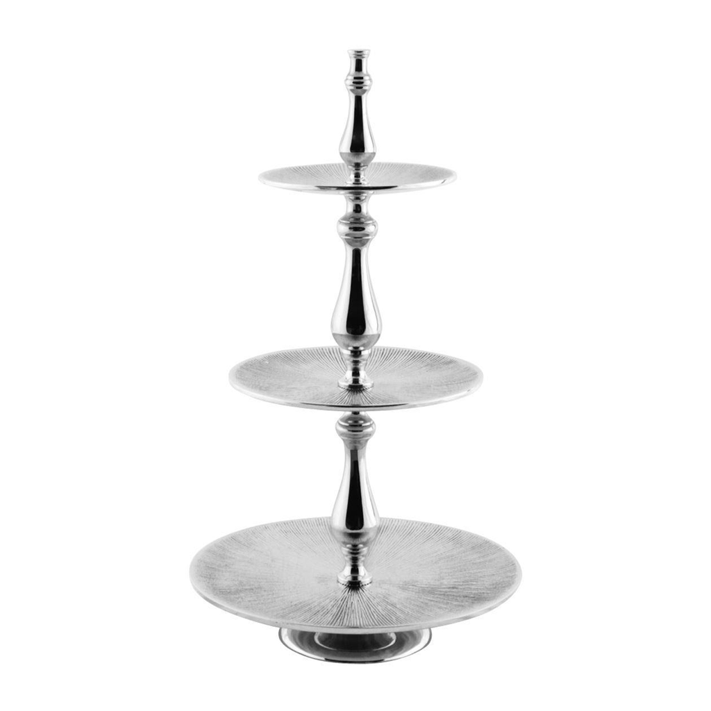 Vague Aluminium Round 3 Tier Stand with Stainless Steel Silver Finish 30 cm, 23 cm, 17.5 cm