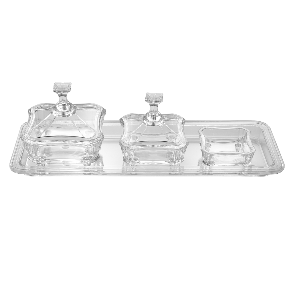 Vague Acrylic Square Date Serving Set with Rectangular Tray