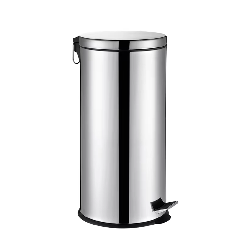 Vague 30 Liter Stainless Steel Pedal Bin Mirror Finish Dia 29.2 x 62.5 cm