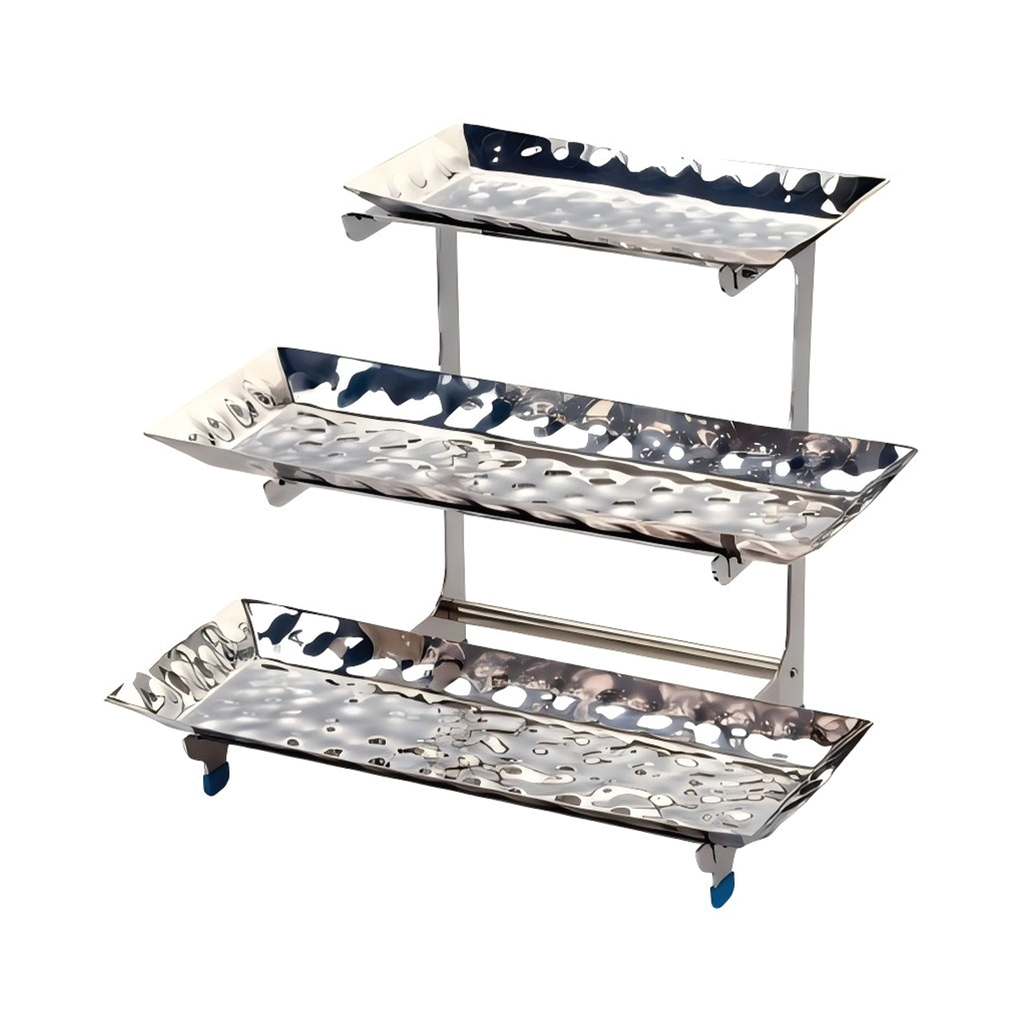 Vague Stainless Steel Display Stand with 3 hammered Plates 55 x 33 x H38 cm