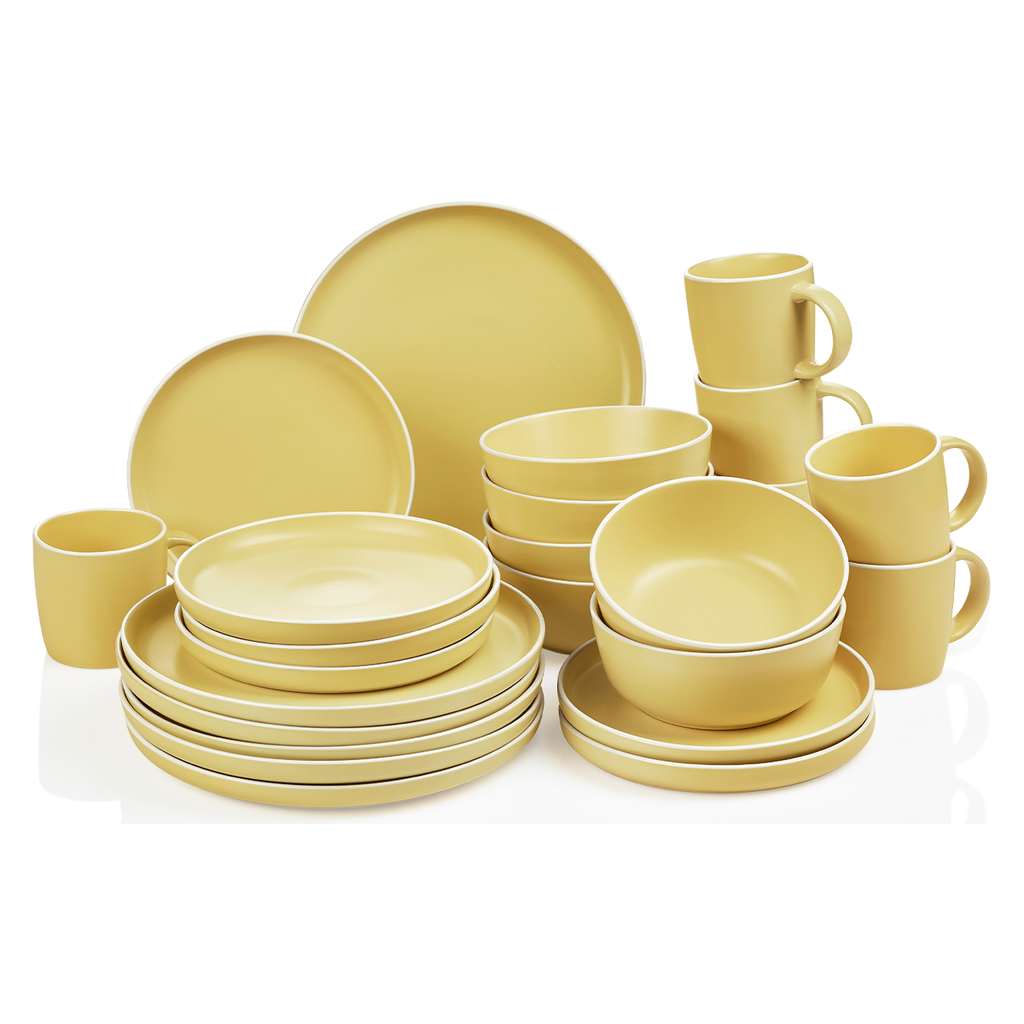 Decopor 24 Pieces Matte Yellow Stoneware Dinnerware Set