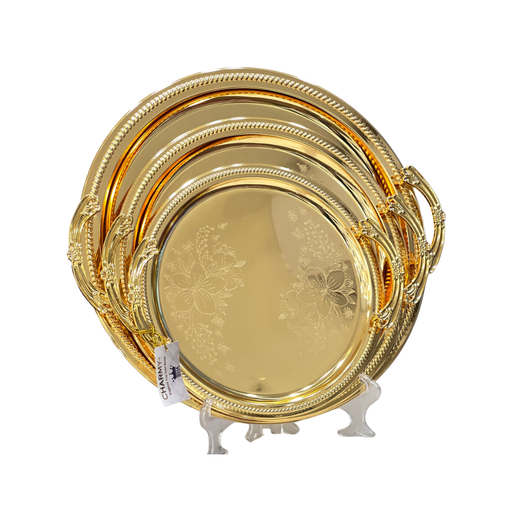 3 Pcs Round Stainless Steel Trays Set Golden