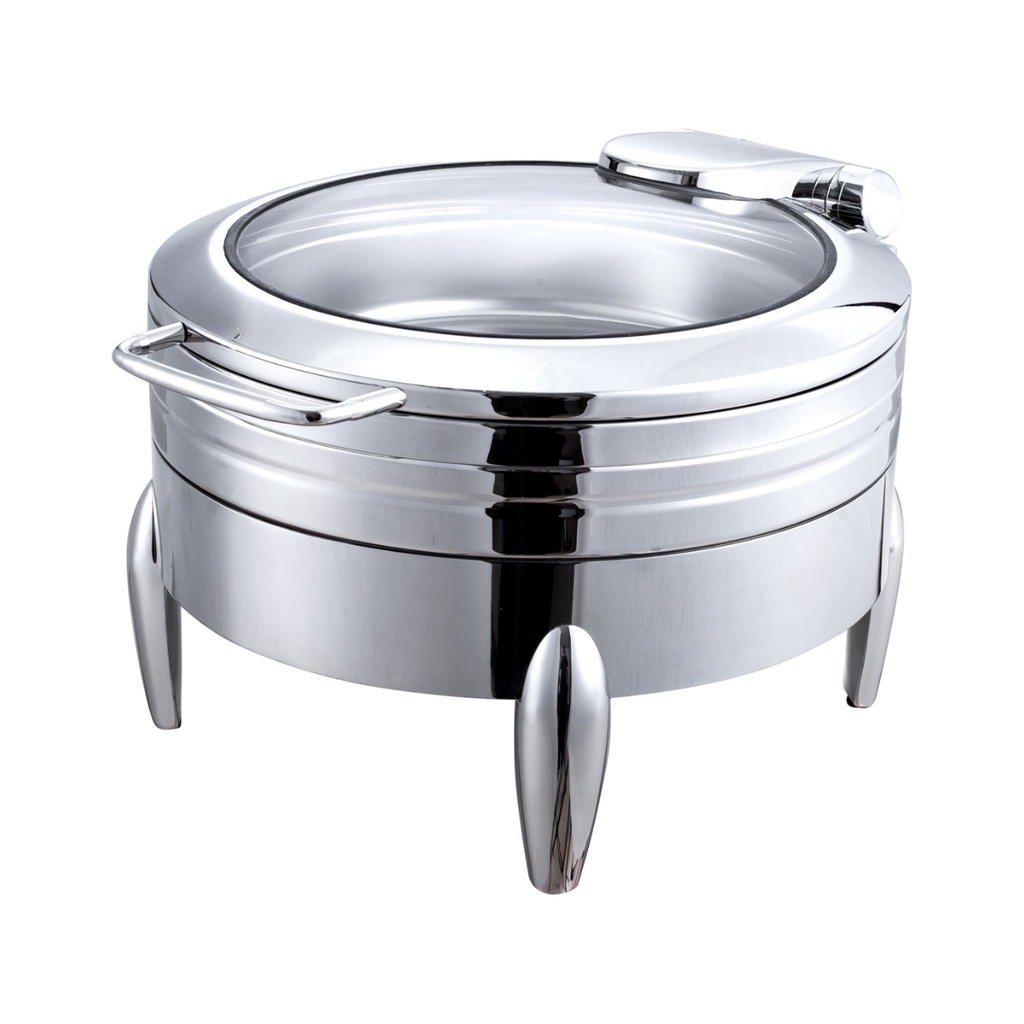 Vague Stainless Steel Round Chafing Dish with Glass Window 6 Liter