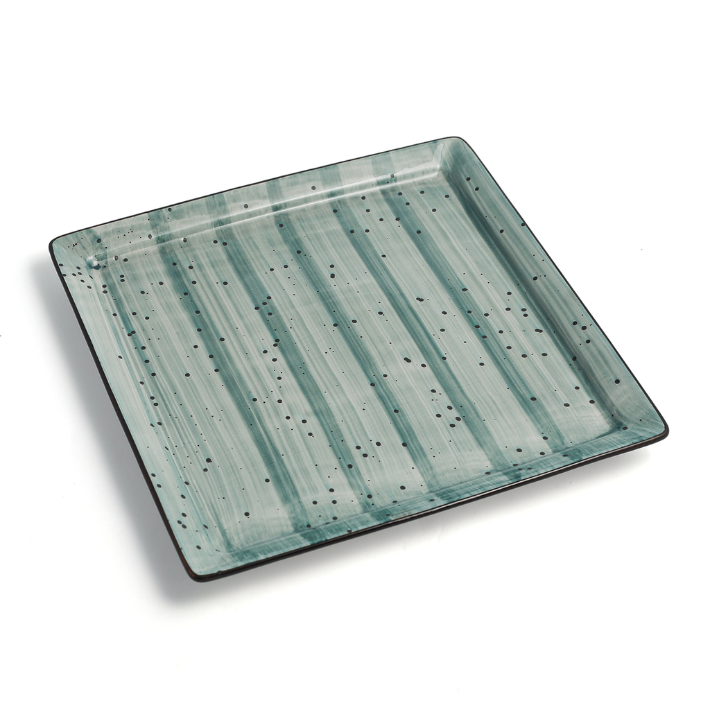 Porceletta Green Color Glazed Porcelain Square Plate 18 cm / 7"
