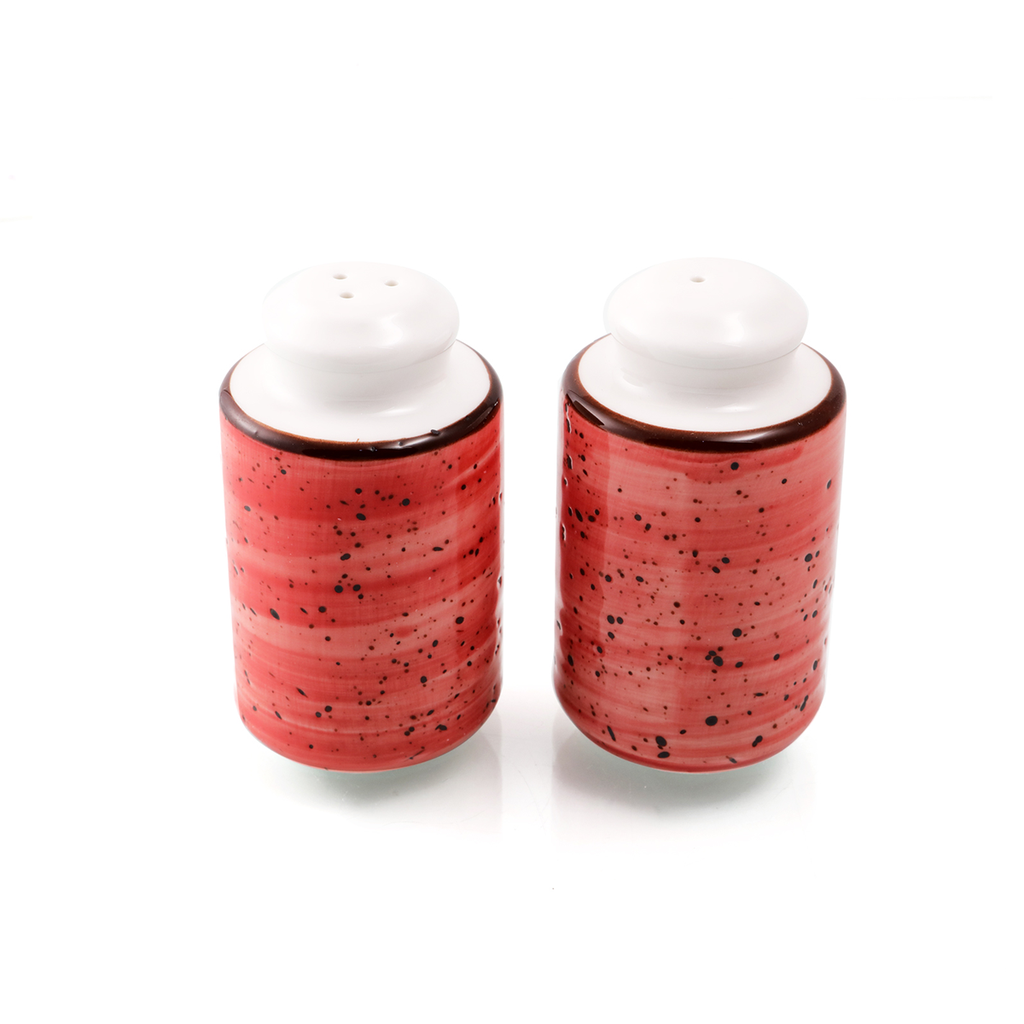 Porceletta Red Color Glazed Porcelain Salt & Pepper Set