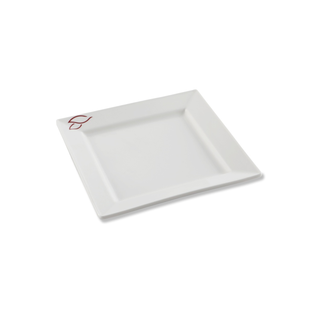 Porceletta Ivory Porcelain Square Plate Double Rim with logo 5"