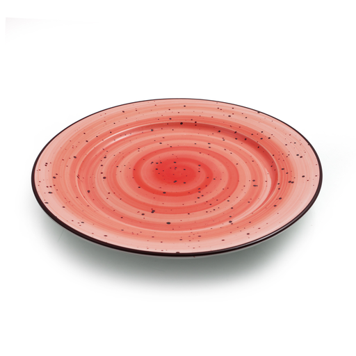 [08-319DR] Porceletta Red Color Glazed Porcelain Rimmed Thin Flat Plate 25 cm / 10"