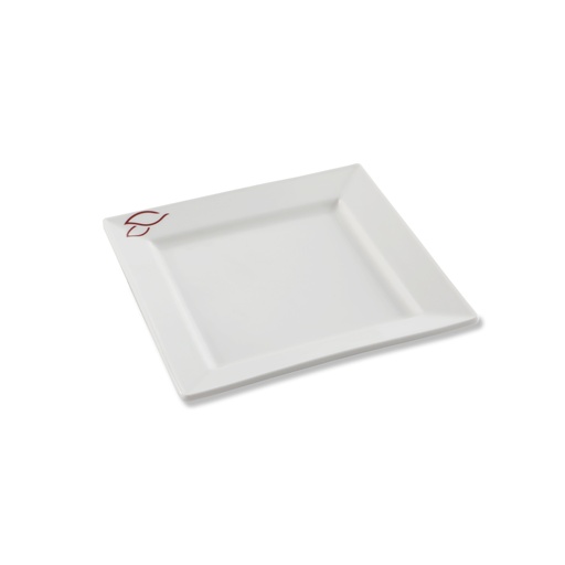 [08-322L] Porceletta Ivory Porcelain Square Plate Double Rim with logo 5"