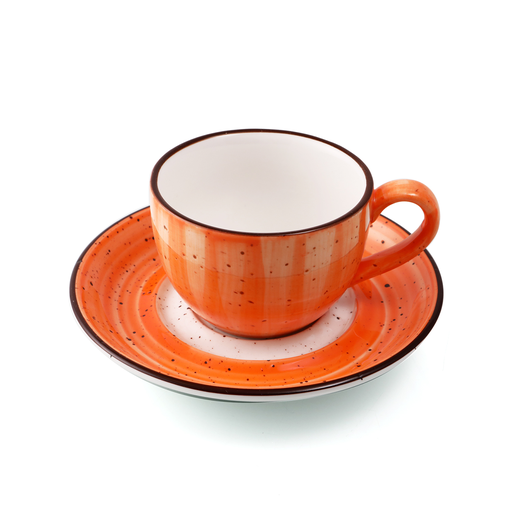 [08-1396DO] Porceletta Orange Color Glazed Porcelain Coffee Cup & Saucer 80 ml