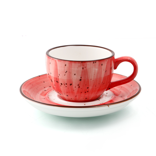 [08-1396DR] Porceletta Red Color Glazed Porcelain Coffee Cup & Saucer 80 ml