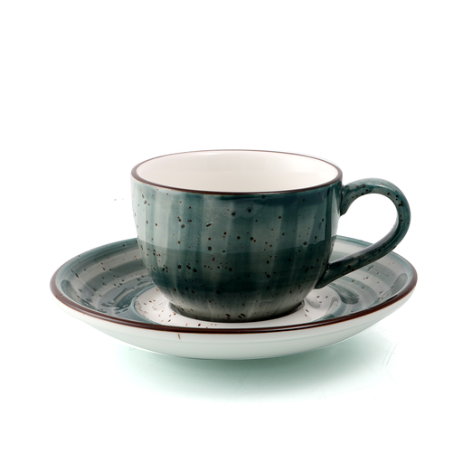 [08-1397DG] Porceletta Green Color Glazed Porcelain Coffee Cup & Saucer 200 ml
