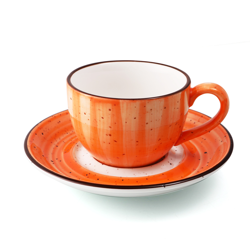 [08-1397DO] Porceletta Orange Color Glazed Porcelain Coffee Cup & Saucer 200 ml