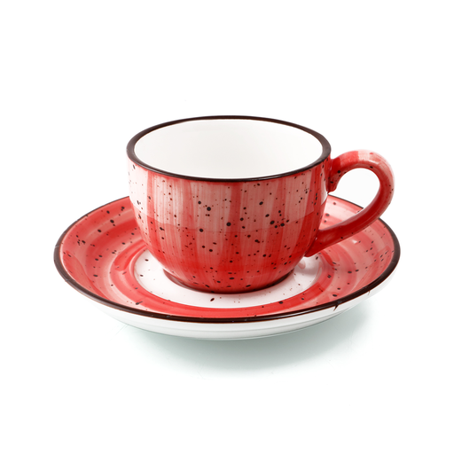 [08-1397DR] Porceletta Red Color Glazed Porcelain Coffee Cup & Saucer 200 ml