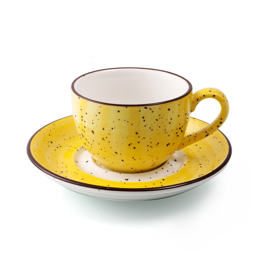 [08-1397DY] Porceletta Yellow Color Glazed Porcelain Coffee Cup & Saucer 200 ml