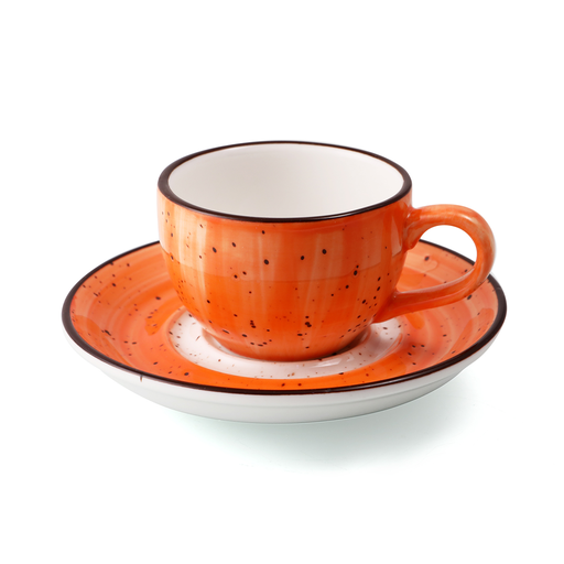 [08-1398DO] Porceletta Orange Color Glazed Porcelain Coffee Cup & Saucer 270 ml