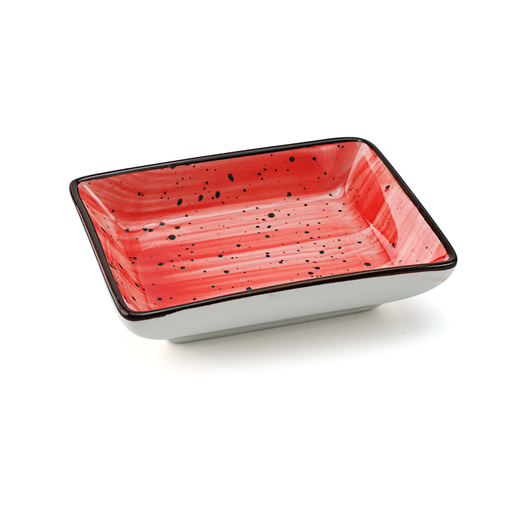 [08-399DR] Porceletta Red Color Glazed Porcelain red Rectangular Dish 3.5"