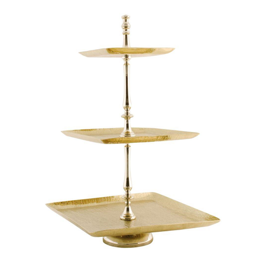 [05-005G] Vague Aluminium Square 3 Tier Stand with SS Gold Finish 40 cm
