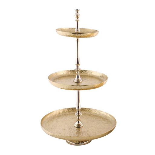 [05-006G] Vague Aluminium Round 3 Tier Stand with Steel Gold Finish 46 cm India