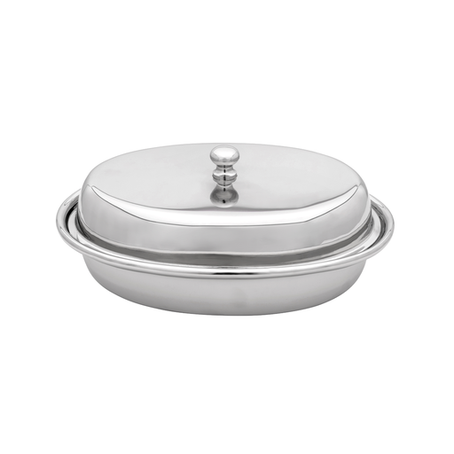 [05-257] Vague Stainless Steel Entrée Oval Dish with Lid 750 ml