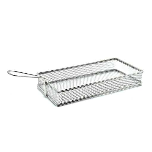 [13-1117] Vague Stainless Steel Reactangular Fry Basket Large with Handle