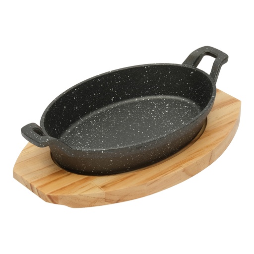 [13-1381] Vague Cast Iron Oval Sizzling with Base 23 cm x 15 cm
