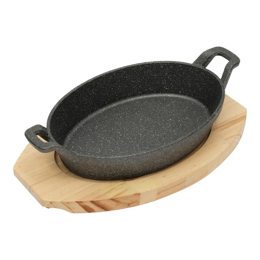 [13-1382] Vague Cast Iron Oval Sizzling with Base 24 cm x 17 cm