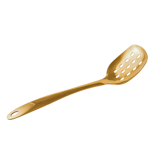 [13-1408] Vague Stainless Steel Gold Serving Spoon with Hole 25 cm