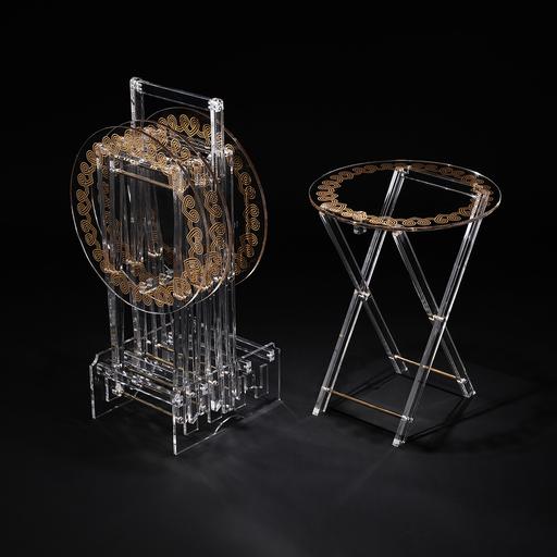 [02-1086] Vague Acrylic 4 Round Coffee Tables with Stand Set Hearts Printing