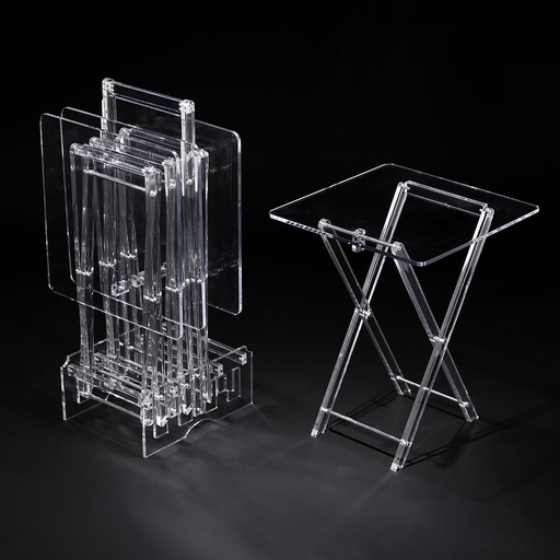 [02-1095] Vague Acrylic 4 Square Coffee Tables with Stand Set