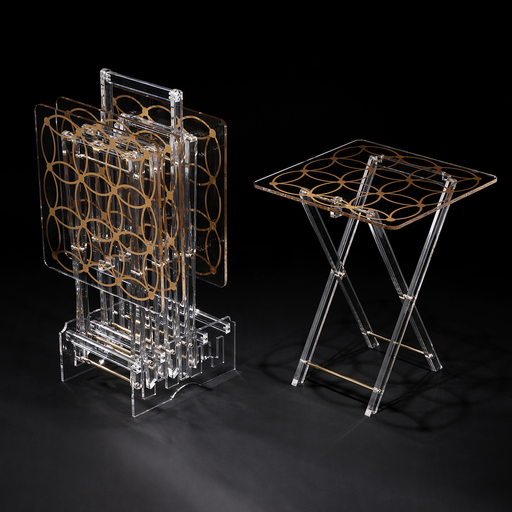 [02-1098] Vague Acrylic 4 Square Coffee Tables with Stand Set Circles Printing