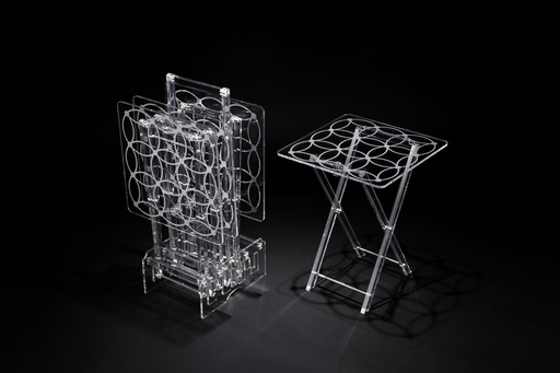 [02-1099] Vague Square 4 Pcs Table Set with Silver Printing 40 cm x H50 cm/8 mm