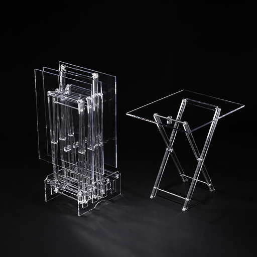 [02-1101] Vague Acrylic 4 Rectangular Coffee Tables with Stand Set