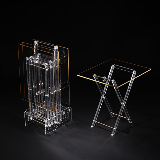 [02-1102] Vague Acrylic 4 Rectangular Coffee Tables with Stand Set