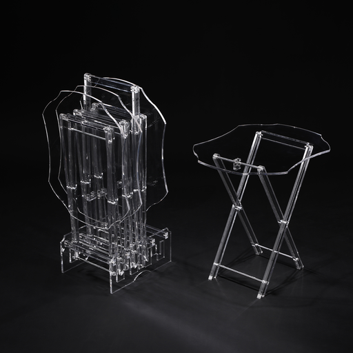 [02-1107] Vague Acrylic 4 Wavy Rectangular Coffee Tables with Stand Set