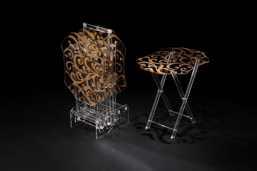 [02-1110] Vague Acrylic 4 Wavy Rectangular Coffee Tables with Stand Set Palm Sides Printing