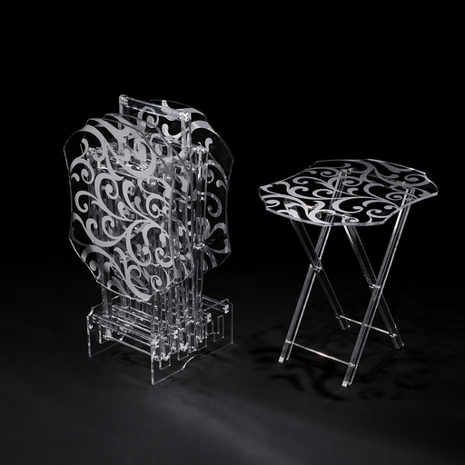 [02-1111] Vague Wavy Rectangular 4 Pcs Table Set with Silver Printing